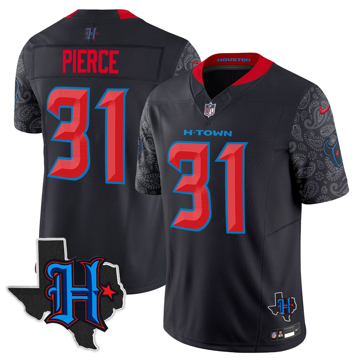 Men's Houston Texans 2024 Texas Patch Vapor Limited Jersey V4 - All Stitched - Navy Limited - Dameon Pierce — view 1