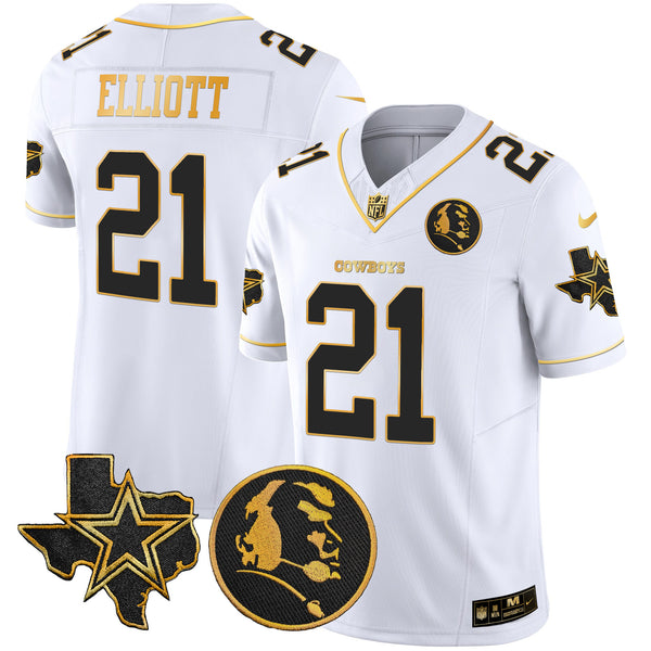 Men's Cowboys Texas & John Madden Patch Gold Vapor Limited Jersey - All Stitched - White Gold - Ezekiel Elliott — view 1