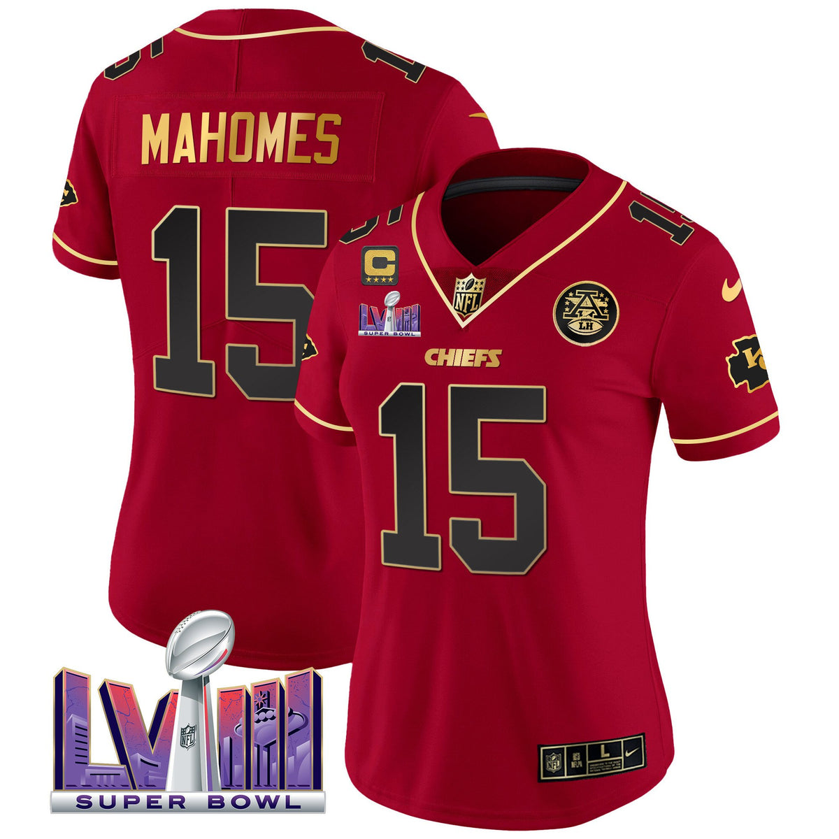 Women's Chiefs Super Bowl LVIII Patch Vapor Jersey - All Stitched - Red Special - Patrick Mahomes — view 1