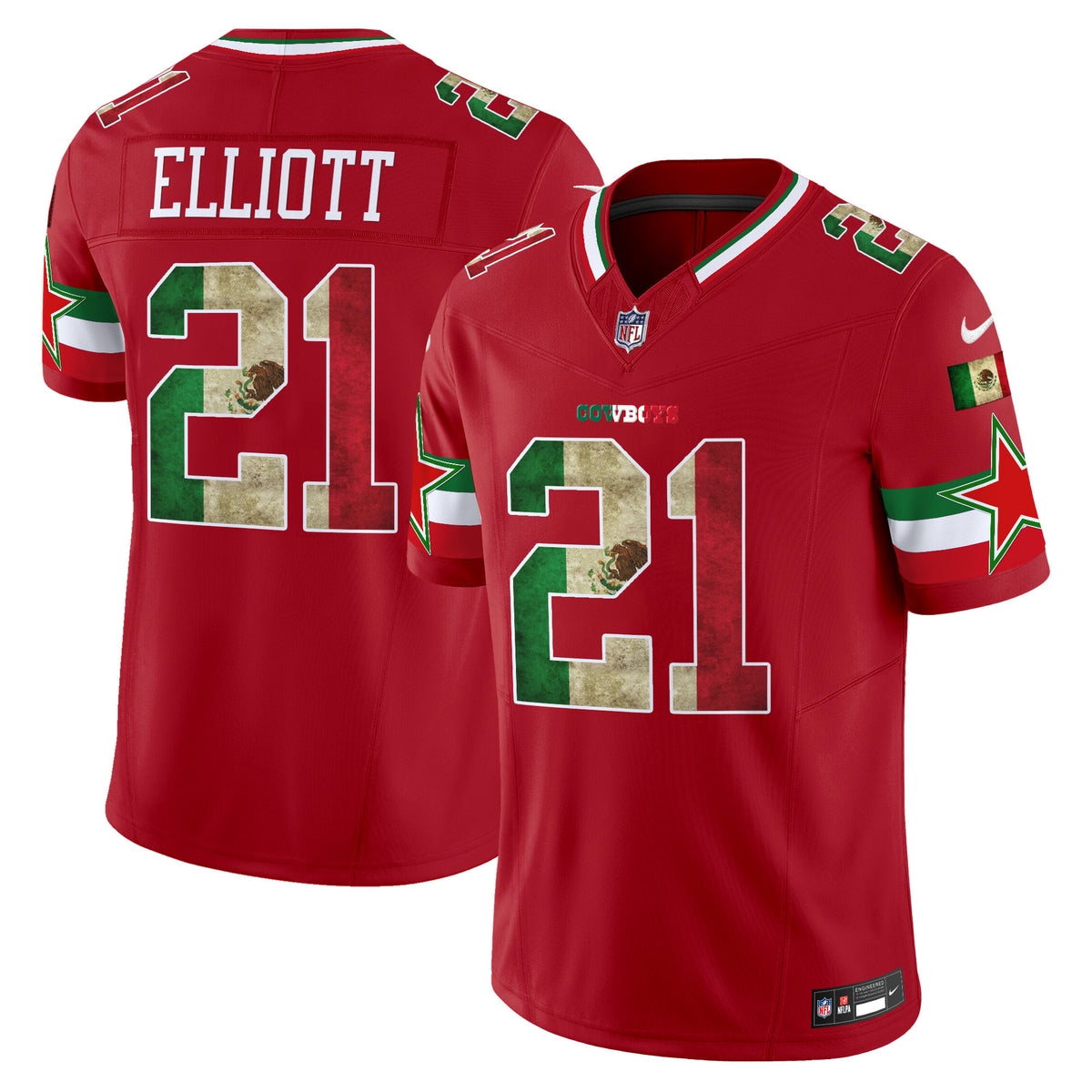 Men's Dallas Cowboys Mexico Vapor Limited Jersey V3 - All Stitched - Red - Ezekiel Elliott — view 1