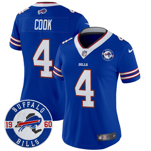 Women's Buffalo Bills 2024 Vapor Limited Jersey - Est. 1960 Patch - All Stitched - Royal - James Cook — view 1