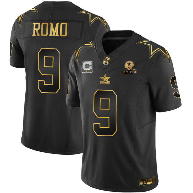Men's Cowboys Throwback Limited Vapor Jersey V2 - All Stitched - Black Gold - Tony Romo — view 1