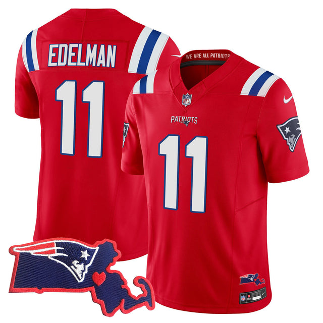 Women's Patriots Massachusetts Patch Vapor Jersey - All Stitched - Red - Julian Edelman — view 1