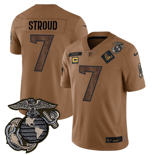 C.J. Stroud #7 Houston Texans Marine Patch Camo Salute Jersey - All Stitched - Salute — view 1