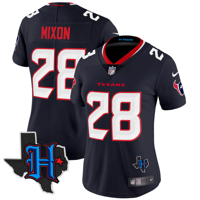 Women's Houston Texans 2024 Texas Patch Vapor Limited Jersey - All Stitched - Navy - Joe Mixon — view 1