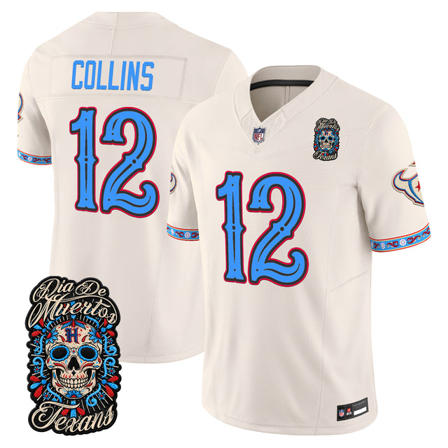 Men's Houston Texans Día de los Muertos Vapor Limited Jersey - All Stitched - Bone - Nico Collins — view 1