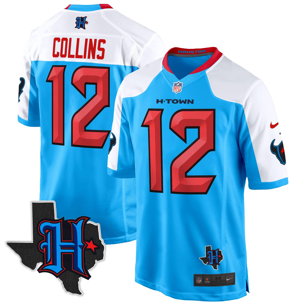 Men's Houston Texans 2024 Texas Patch Game Jersey - All Stitched - Blue Alternate - Nico Collins — view 1
