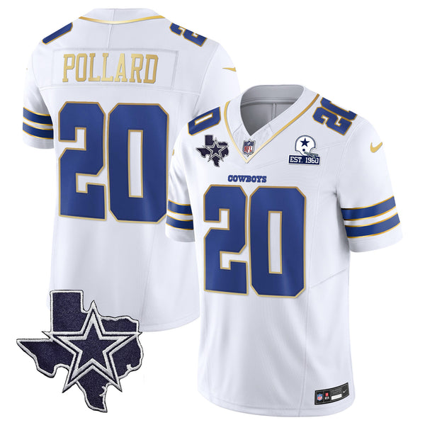 Men's Cowboys Vapor Gold Jersey V2 - All Stitched - White Gold Trim - Tony Pollard — view 1