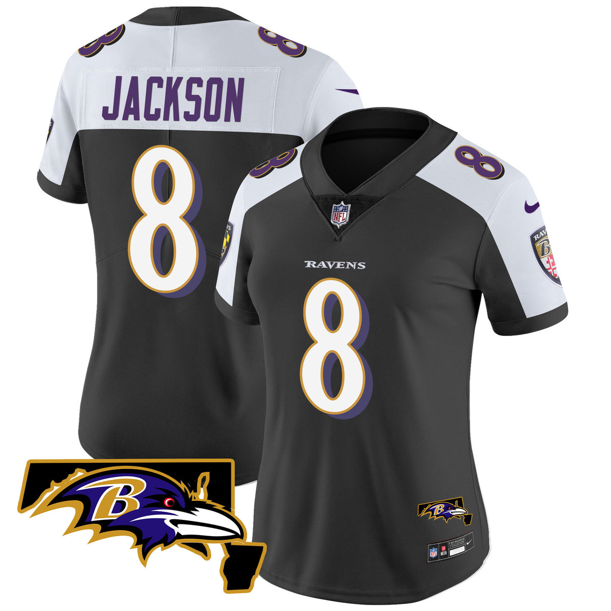 Women's Ravens Maryland Patch Vapor Limited Jersey - All Stitched - Black Alternate - Lamar Jackson — view 1