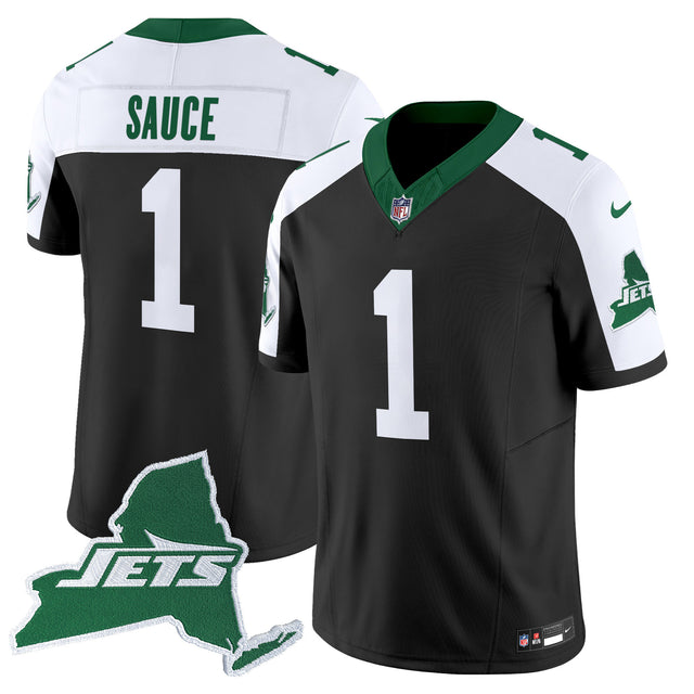 Men's New York Jets Home Patch Vapor Legacy Limited Jersey - All Stitched - Black Alternate - Ahmad Sauce — view 1