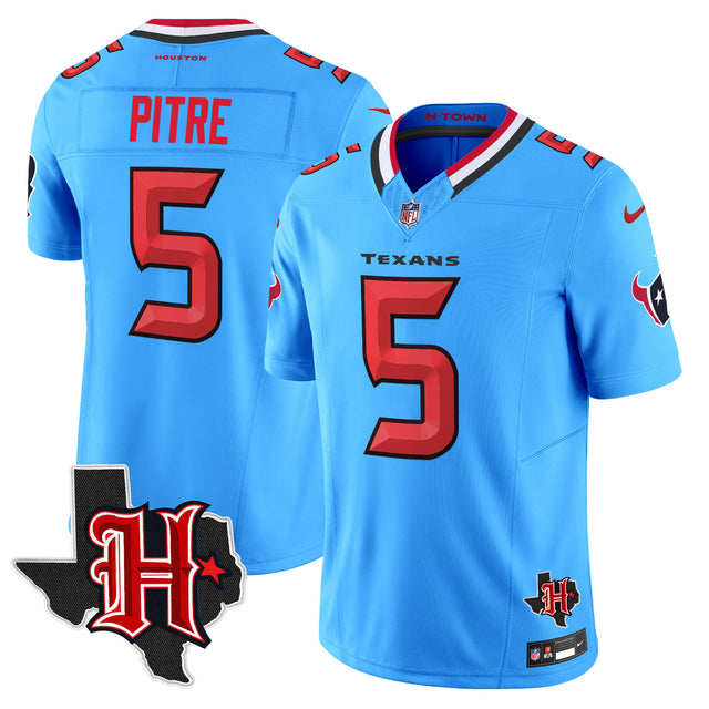 Men's Houston Texans 2024 Texas Patch Vapor Limited Jersey V5 - All Stitched - Blue - Jalen Pitre — view 1