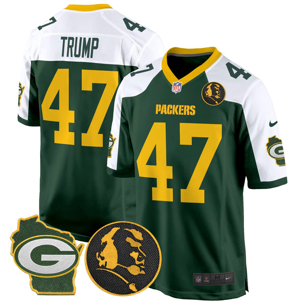 Men's Packers John Madden & Home Patch Game Jersey - All Stitched - Green Alternate - Donald Trump — view 1