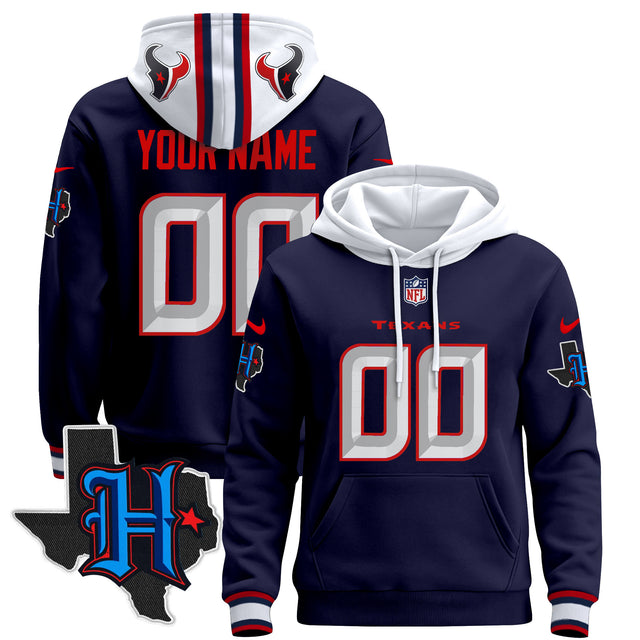 Houston Texans 2024 Custom Pullover Hoodie - All Stitched - Navy — view 1
