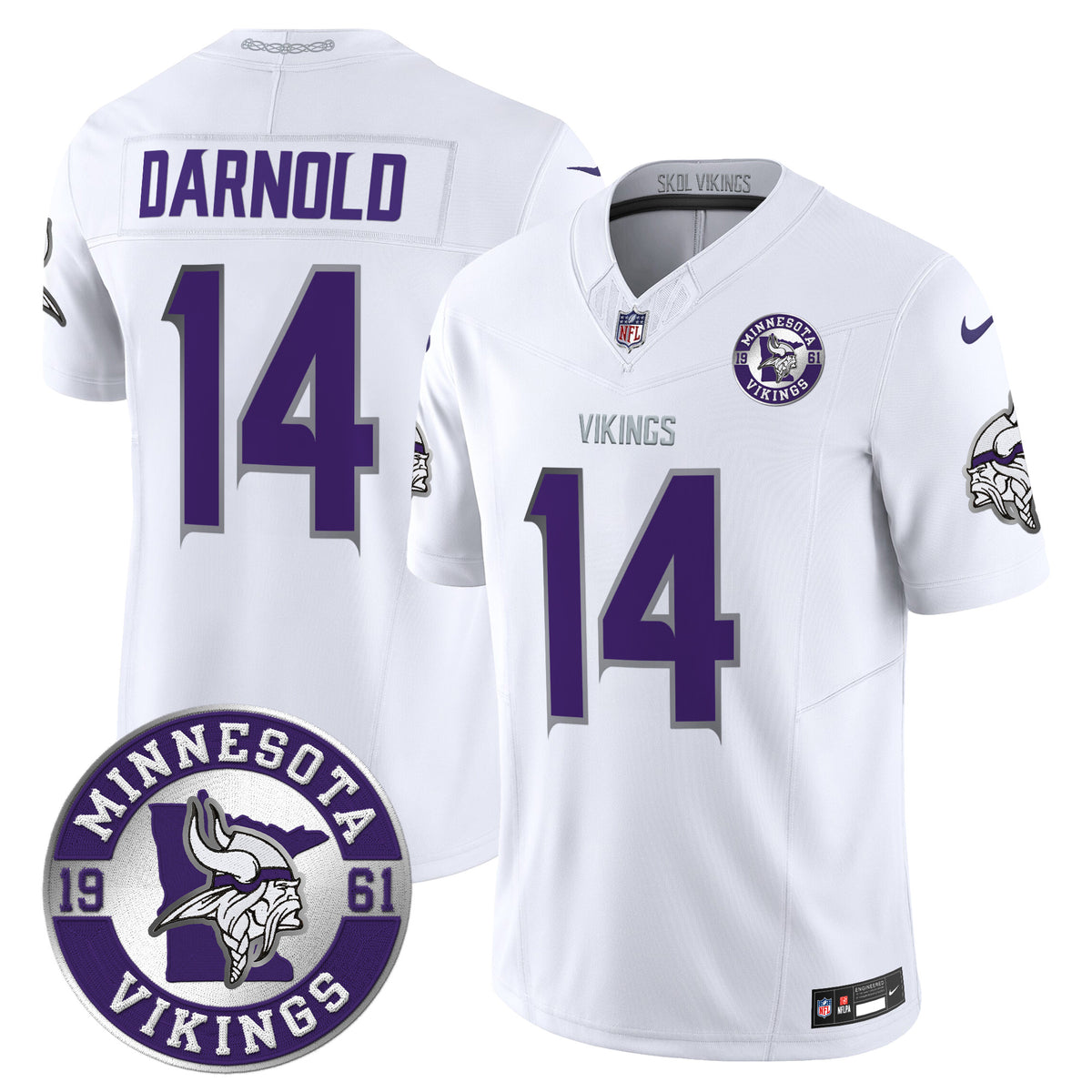 Men's Minnesota Vikings 2024 Vapor Limited Jersey V2 - Est. 1961 Patch - All Stitched - Winter Warrior - Sam Darnold — view 1