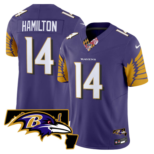 Men's Ravens Maryland Patch Vapor Limited Jersey V3 - All Stitched - Purple - Kyle Hamilton — view 1