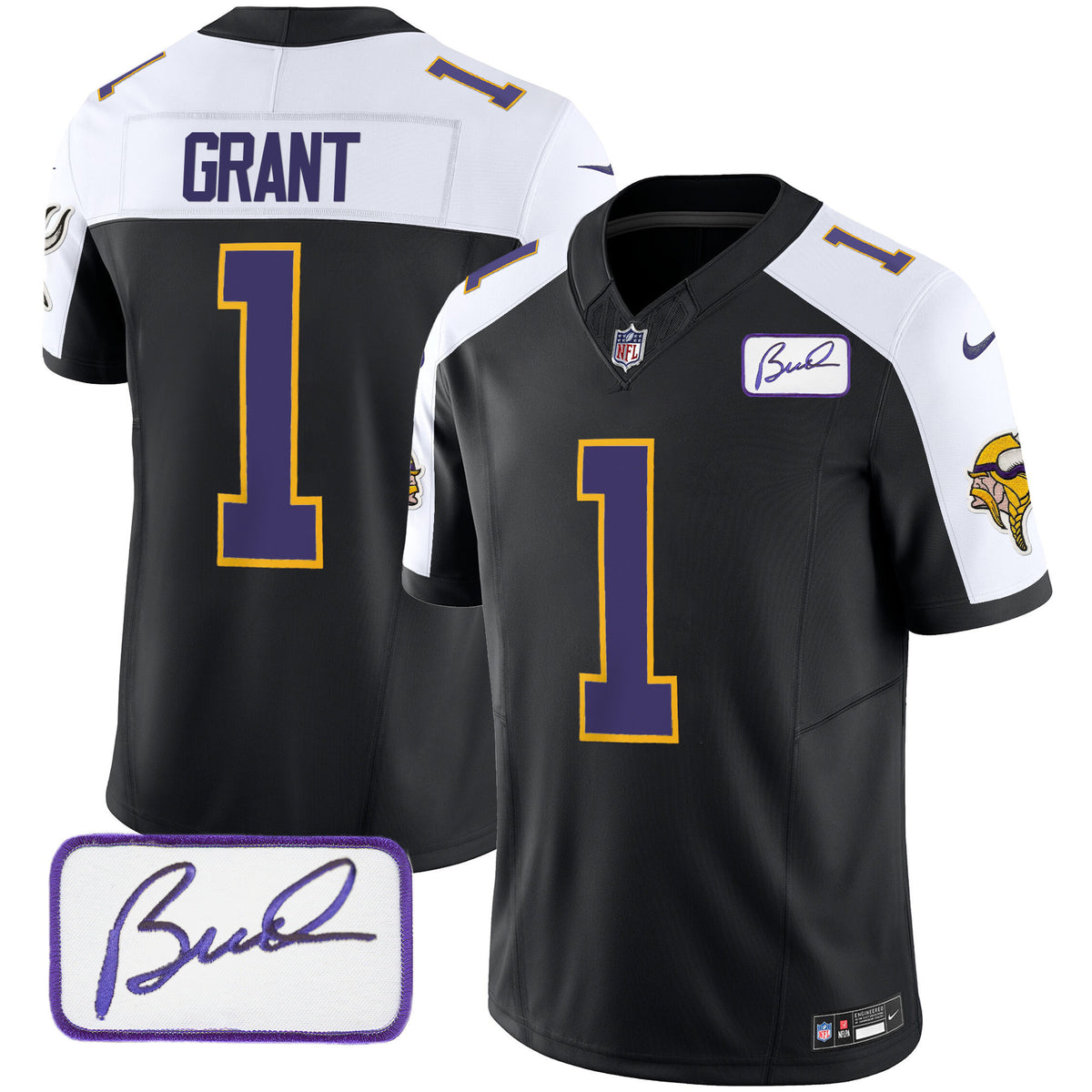 Men's Vikings Bud Grant Patch Classic Limited Jersey V3 - All Stitched - Black Alternate - Bud Grant — view 1