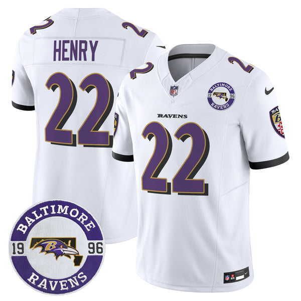 Men's Ravens 2024 Vapor Limited Jersey - Est. 1996 Patch - All Stitched - White - Derrick Henry — view 1