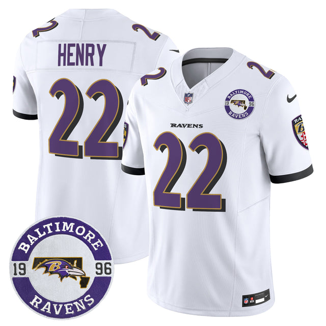 Men's Ravens 2024 Vapor Limited Jersey - Est. 1996 Patch - All Stitched - White - Derrick Henry — view 1
