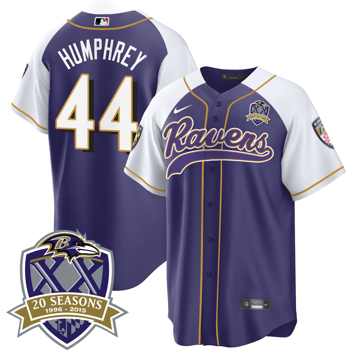 Men's Ravens 20th Season Patch Baseball Jersey - All Stitched - Purple Alternate - Marlon Humphrey — view 1