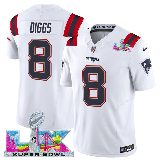 Men's New England Patriots Super Bowl LX Vapor Limited Jersey - All Stitched - White - Stefon Diggs — view 1