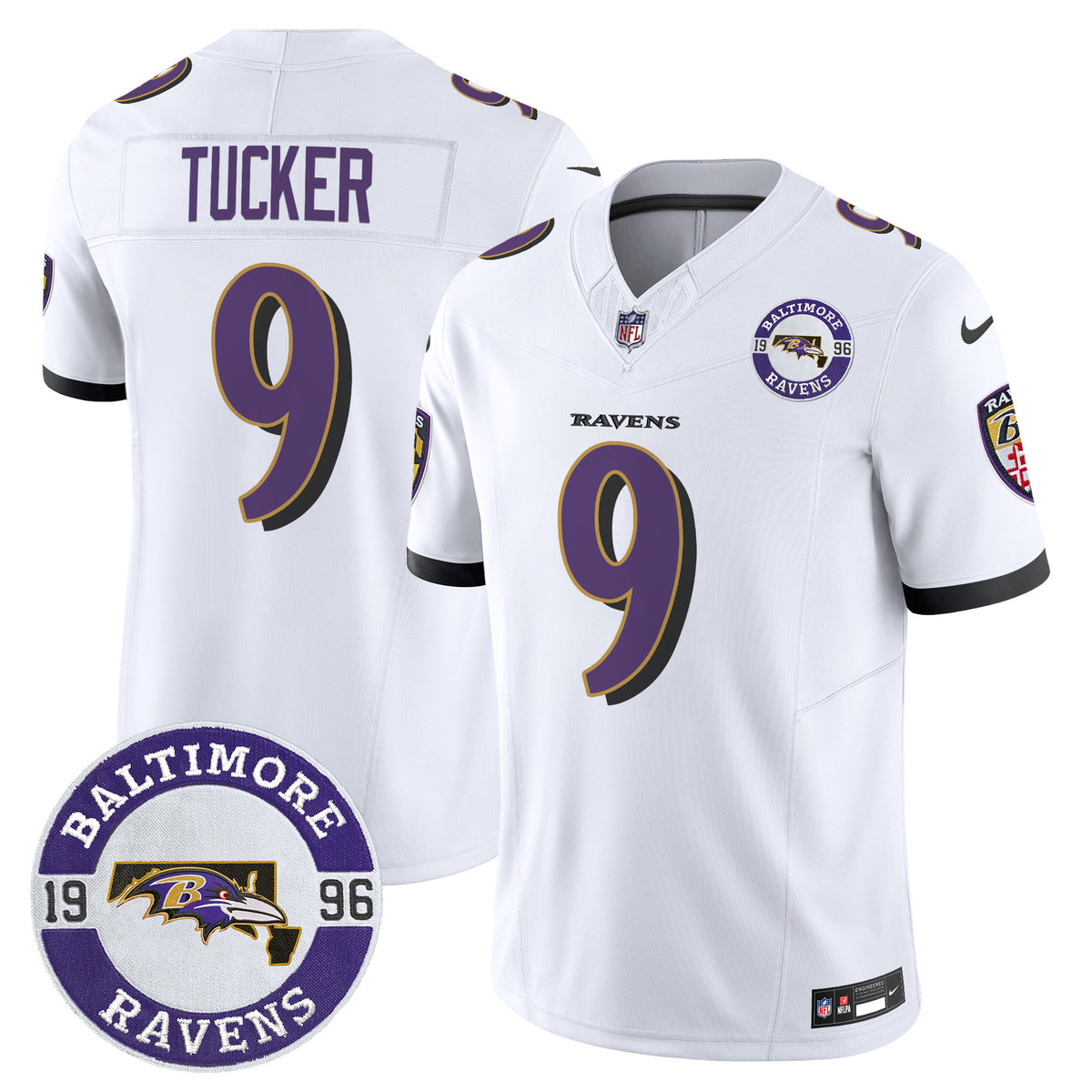 Men's Ravens 2024 Vapor Limited Jersey - Est. 1996 Patch - All Stitched - White - Justin Tucker — view 1