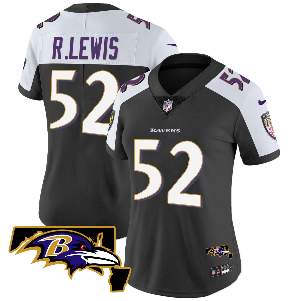 Women's Ravens Maryland Patch Vapor Limited Jersey - All Stitched - Black Alternate - Ray Lewis — view 1