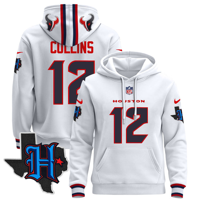 Men's Houston Texans 2024 Pullover Hoodie - All Stitched - White - Nico Collins — view 1