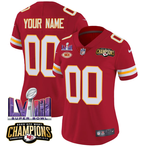 Chiefs AFC West Champions & Super Bowl LVIII Patch Vapor Custom Jersey - All Stitched - Red — view 1