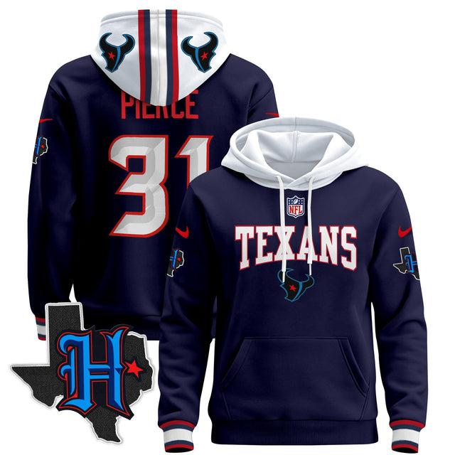 Men's Houston Texans 2024 Pullover Hoodie V3 - All Stitched - Navy - Dameon Pierce — view 1