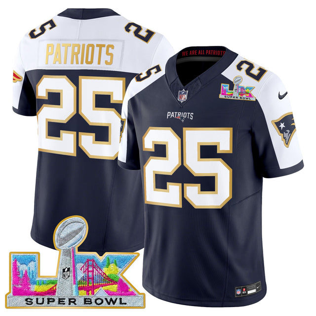 Men's New England Patriots Super Bowl LX Gold Trim Vapor Limited Jersey - All Stitched - Navy Alternate - #25 Patriots — view 1