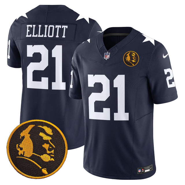 Men's Cowboys Texas & John Madden Patch Vapor Limited Jersey V2 - All Stitched - Navy - Ezekiel Elliott — view 1