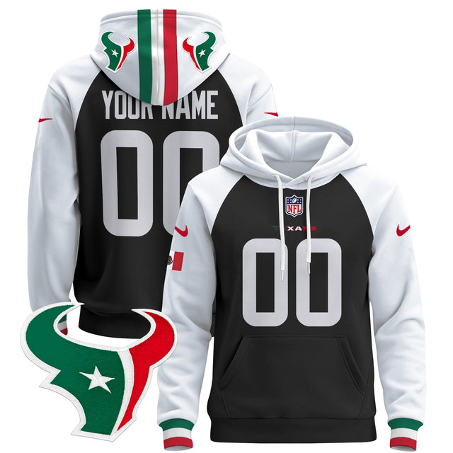 Houston Texans Mexico 2024 Custom Pullover Hoodie - All Stitched - Black Alternate — view 1