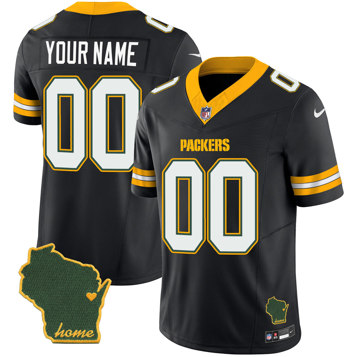 Packers Home Patch Vapor Custom Jersey V2 - All Stitched - Black — view 1