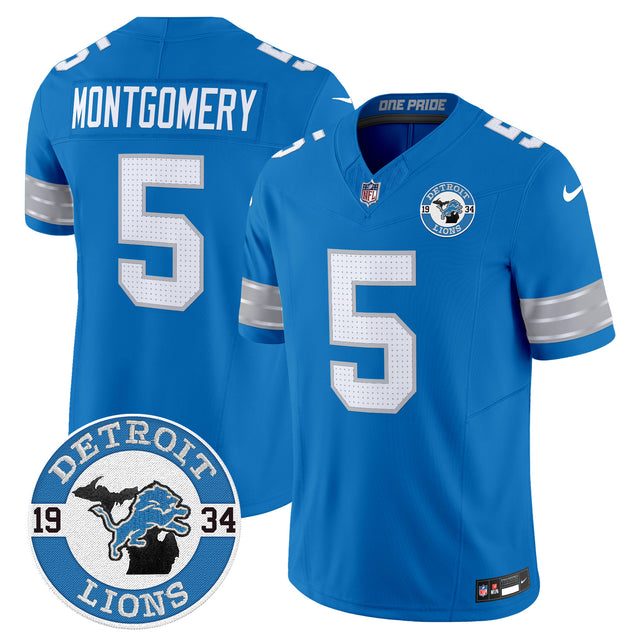 Men's Detroit Lions 2024 Vapor Limited Jersey - Est. 1934 Patch - All Stitched - Blue - David Montgomery — view 1