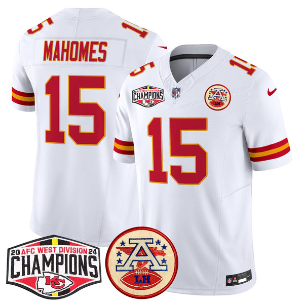 Men's Chiefs 2024 AFC West Division Champions Patch Vapor Limited Jersey - All Stitched - White - Patrick Mahomes — view 1