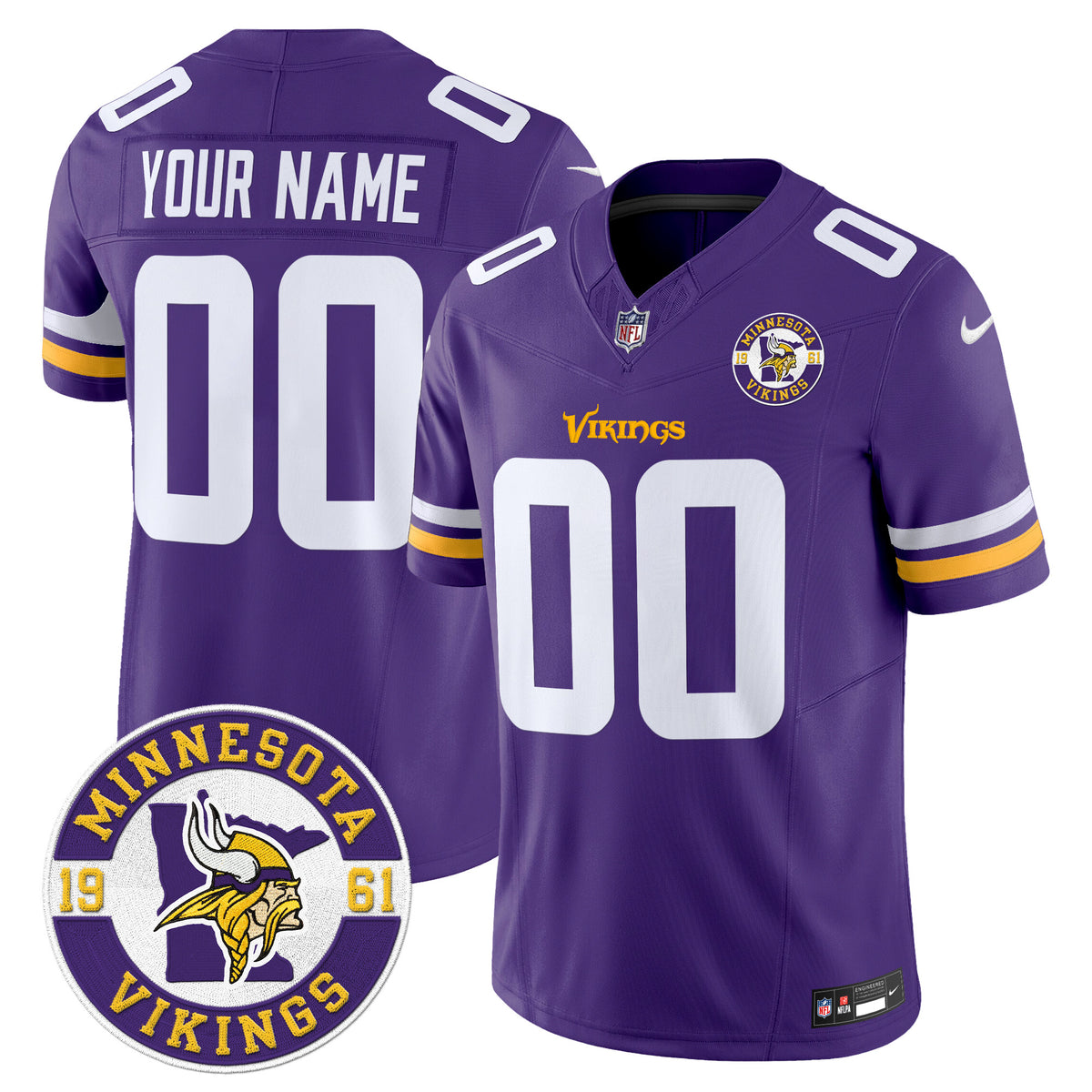 Minnesota Vikings 2024 Vapor Limited Custom Jersey V2 - Est. 1961 Patch - All Stitched - Purple — view 1