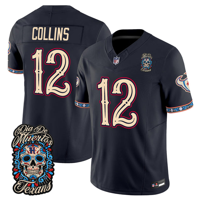 Men's Houston Texans Día de los Muertos Vapor Limited Jersey - All Stitched - Navy - Nico Collins — view 1