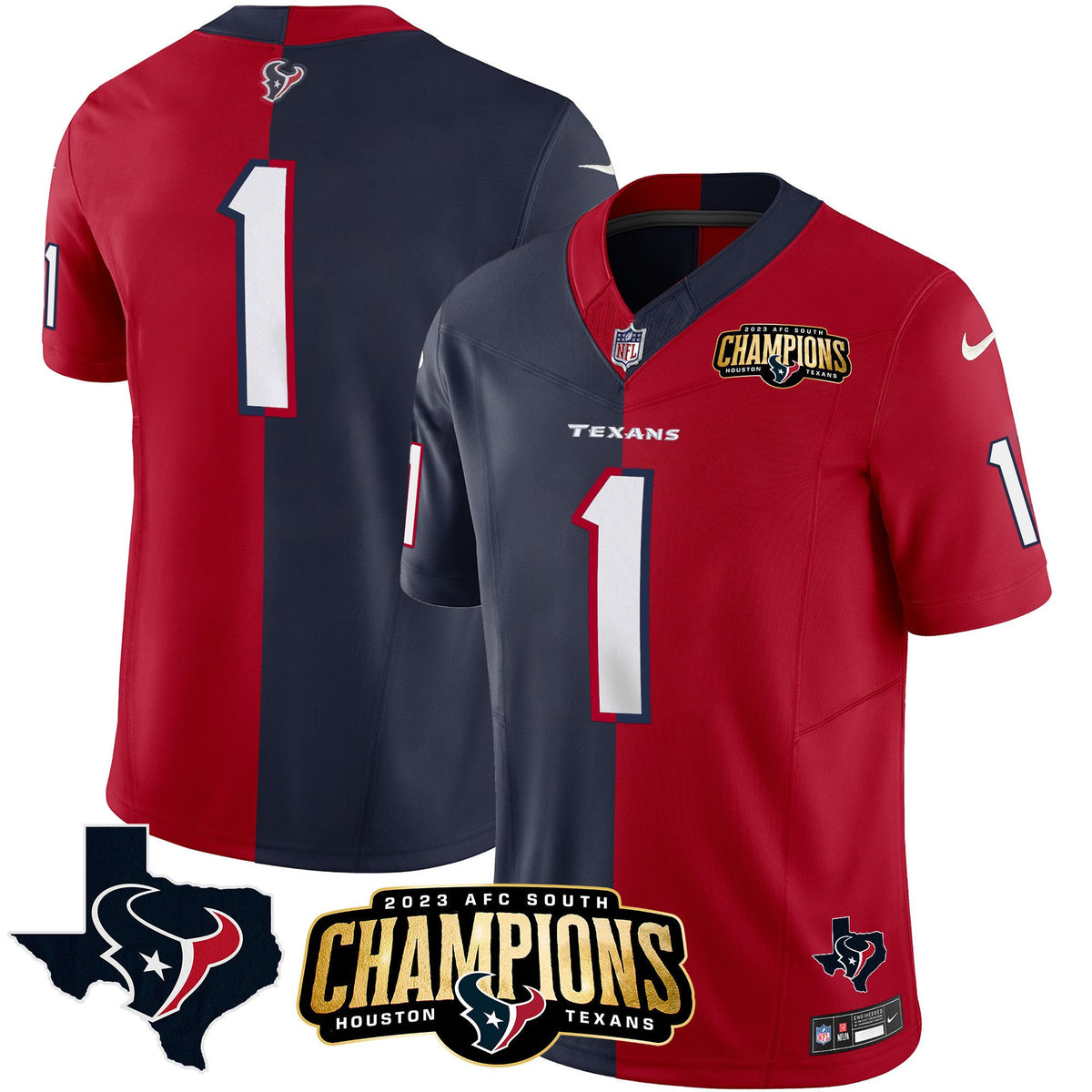 Houston Texans 2023 AFC South Champions Patch Split Vapor Jersey - All Stitched - #1 Team — view 1