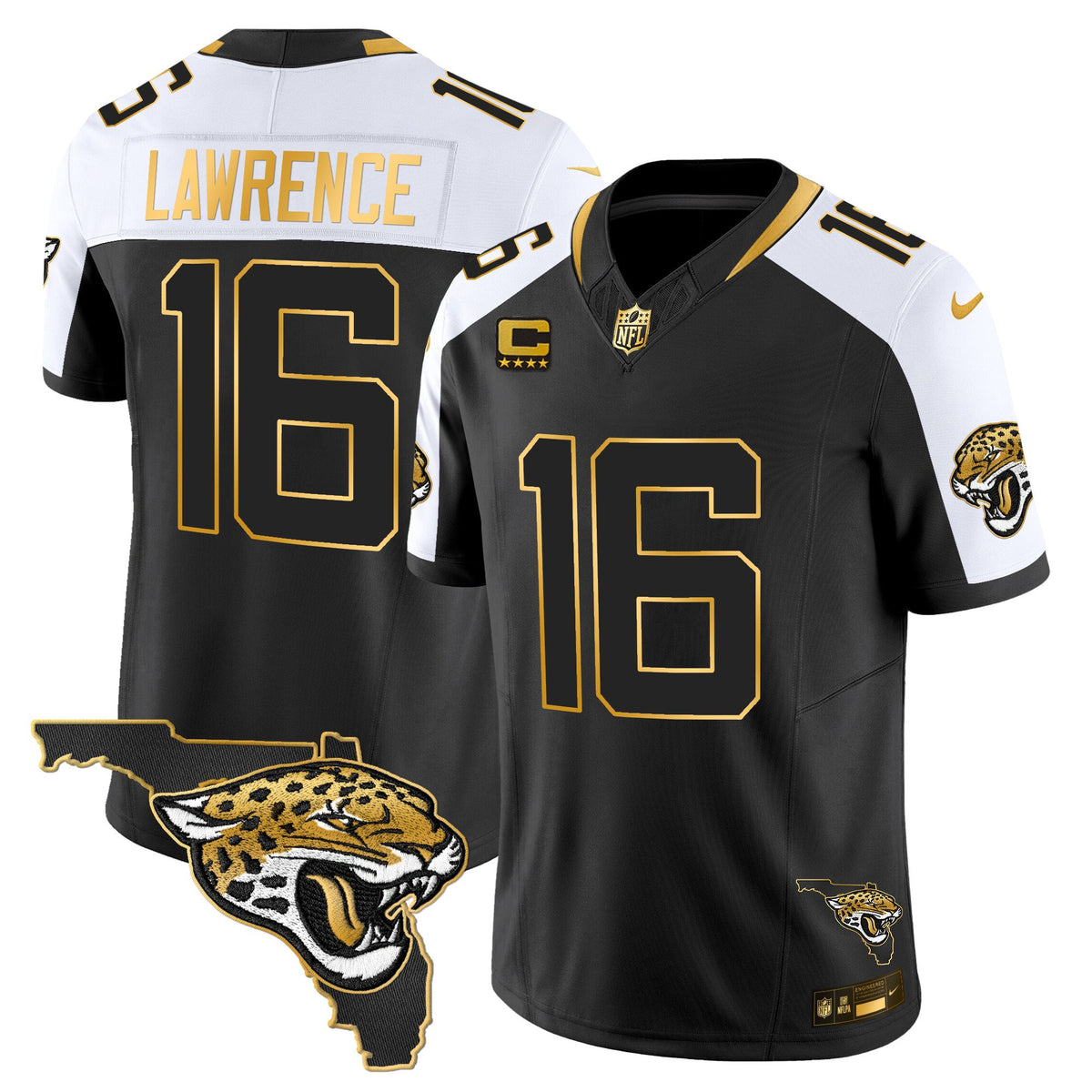 Men's Jacksonville Jaguars 2025 Gold Vapor Limited Jersey - All Stitched - Black Alternate - Trevor Lawrence — view 1