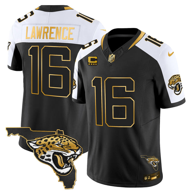 Men's Jacksonville Jaguars 2025 Gold Vapor Limited Jersey - All Stitched - Black Alternate - Trevor Lawrence — view 1