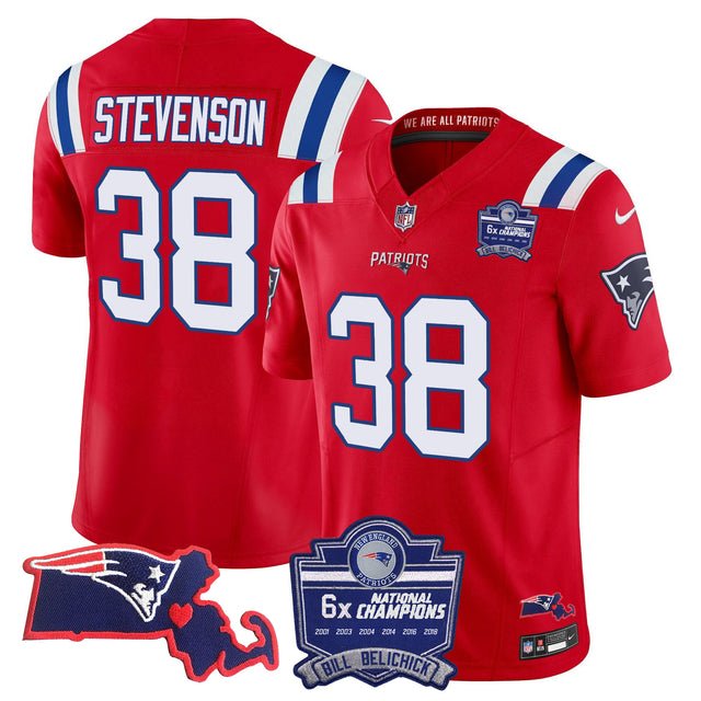 Women's Patriots Bill Belichick 6x Champions Patch Vapor Jersey - All Stitched - Red - Rhamondre Stevenson — view 1