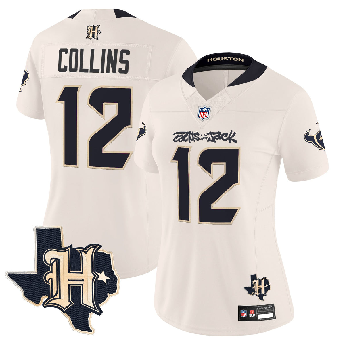 Women's Houston Texans x Cactus Jack Vapor Limited Jersey - All Stitched - Cream - Nico Collins — view 1