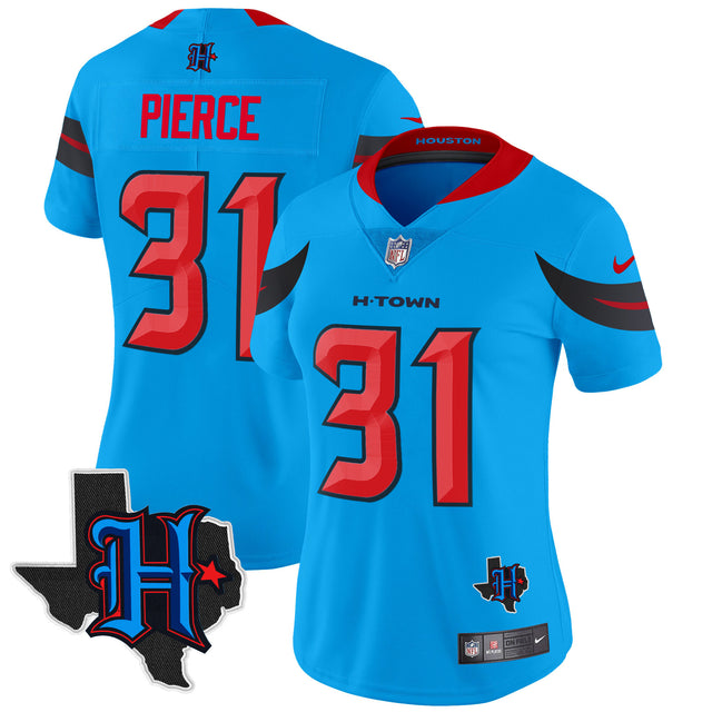Women's Houston Texans 2024 Texas Patch Vapor Limited Jersey V3 - All Stitched - Blue - Dameon Pierce — view 1