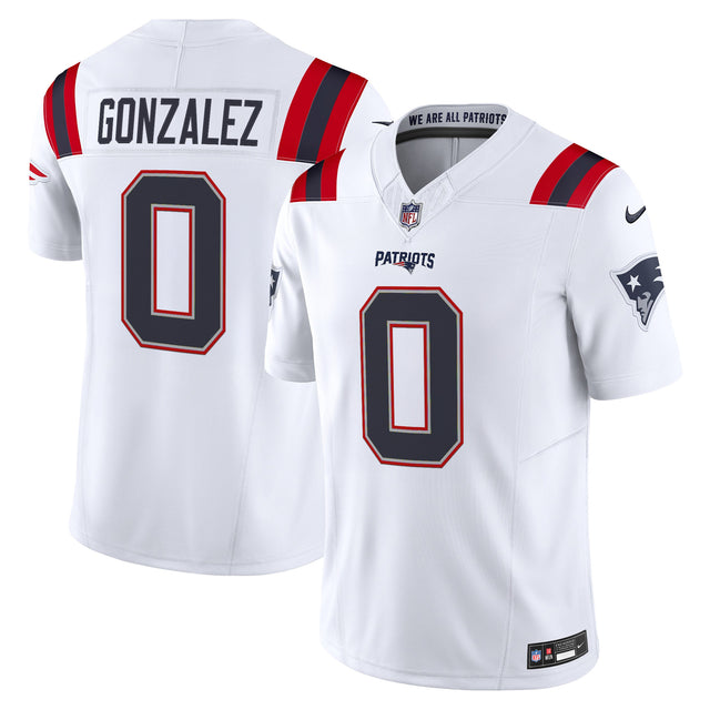 Men's New England Patriots 2025 Vapor Limited Jersey - All Stitched - White - Christian Gonzalez — view 1