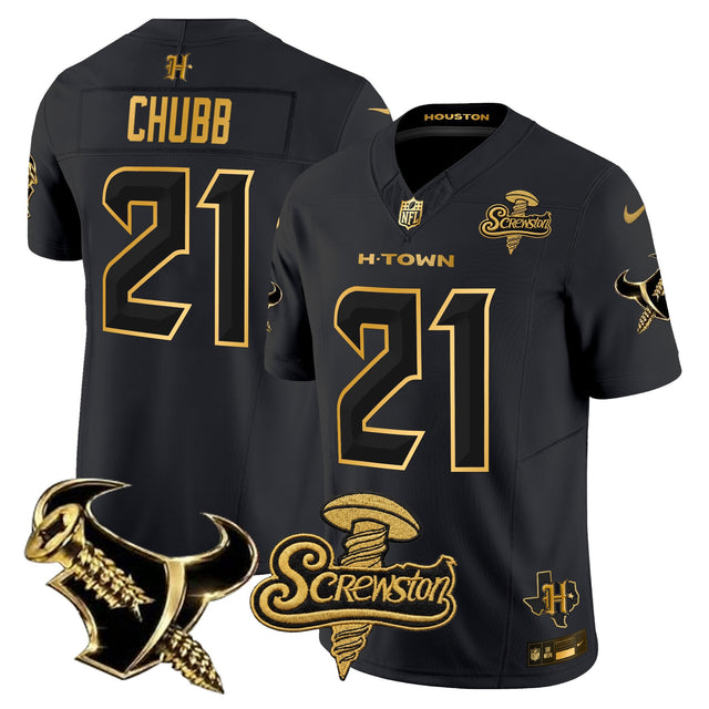 Men's Houston Texans DJ Screw Gold Vapor Limited Jersey - All Stitched - Black Gold - Nick Chubb — view 1