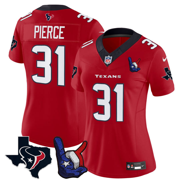 Women's Houston Texans Hand Sign Throwing Up The H Vapor Jersey - All Stitched - Red - Dameon Pierce — view 1