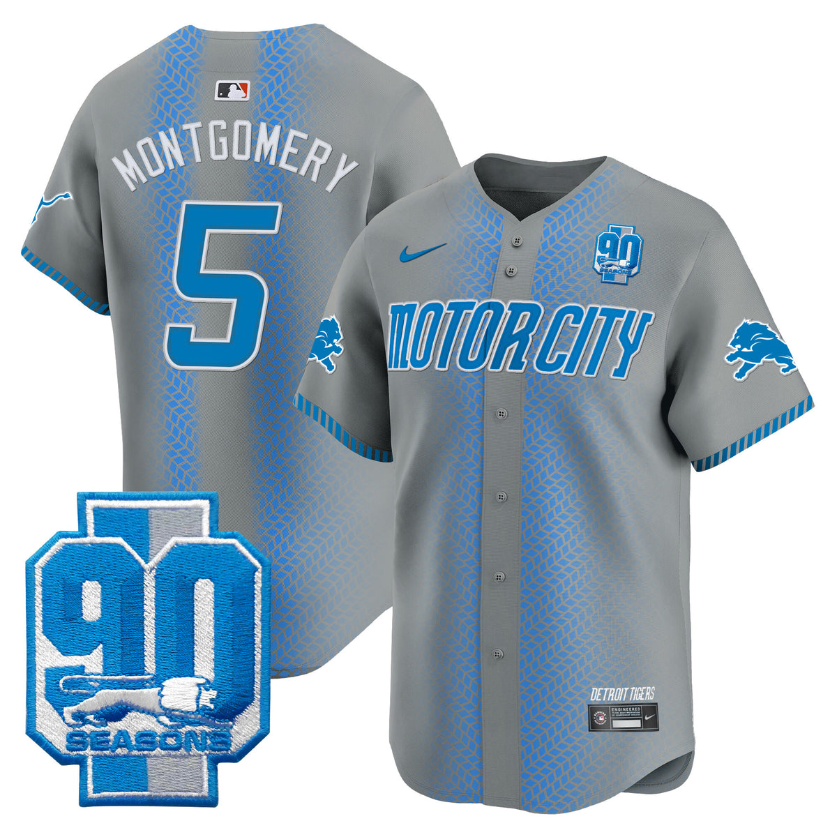 Men's Detroit Lions 90th Year Patch Vapor Premier Limited Jersey - All Stitched - Gray - David Montgomery — view 1