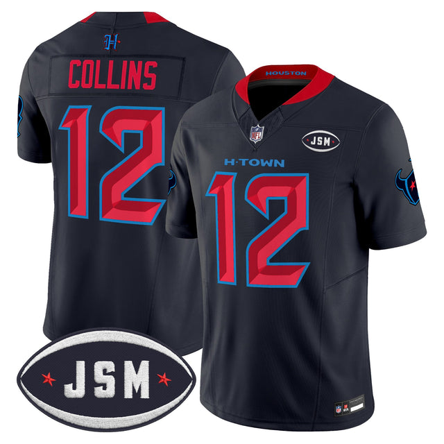 Men's Houston Texan Janice McNair Memorial Patch Vapor Limited Jersey - All Stitched - Navy Limited - Nico Collins — view 1