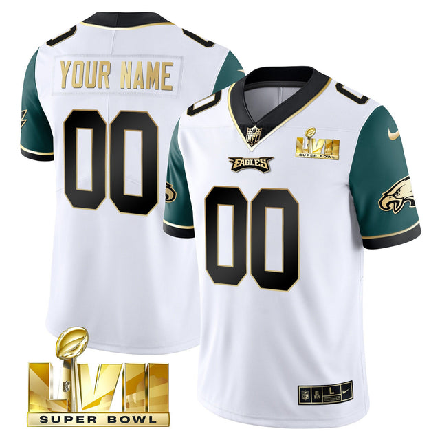 Eagles Super Bowl Gold Custom Vapor Jersey - All Stitched - Midnight Green Sleeves — view 1