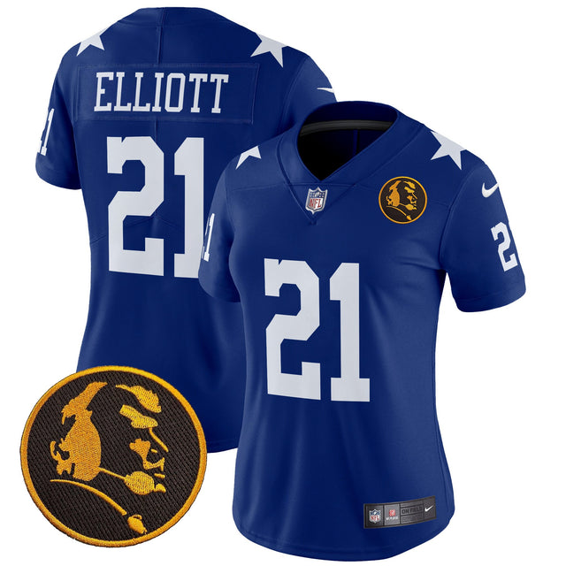 Women's Cowboys Texas & John Madden Patch Vapor Limited Jersey V2 - All Stitched - Royal - Ezekiel Elliott — view 1